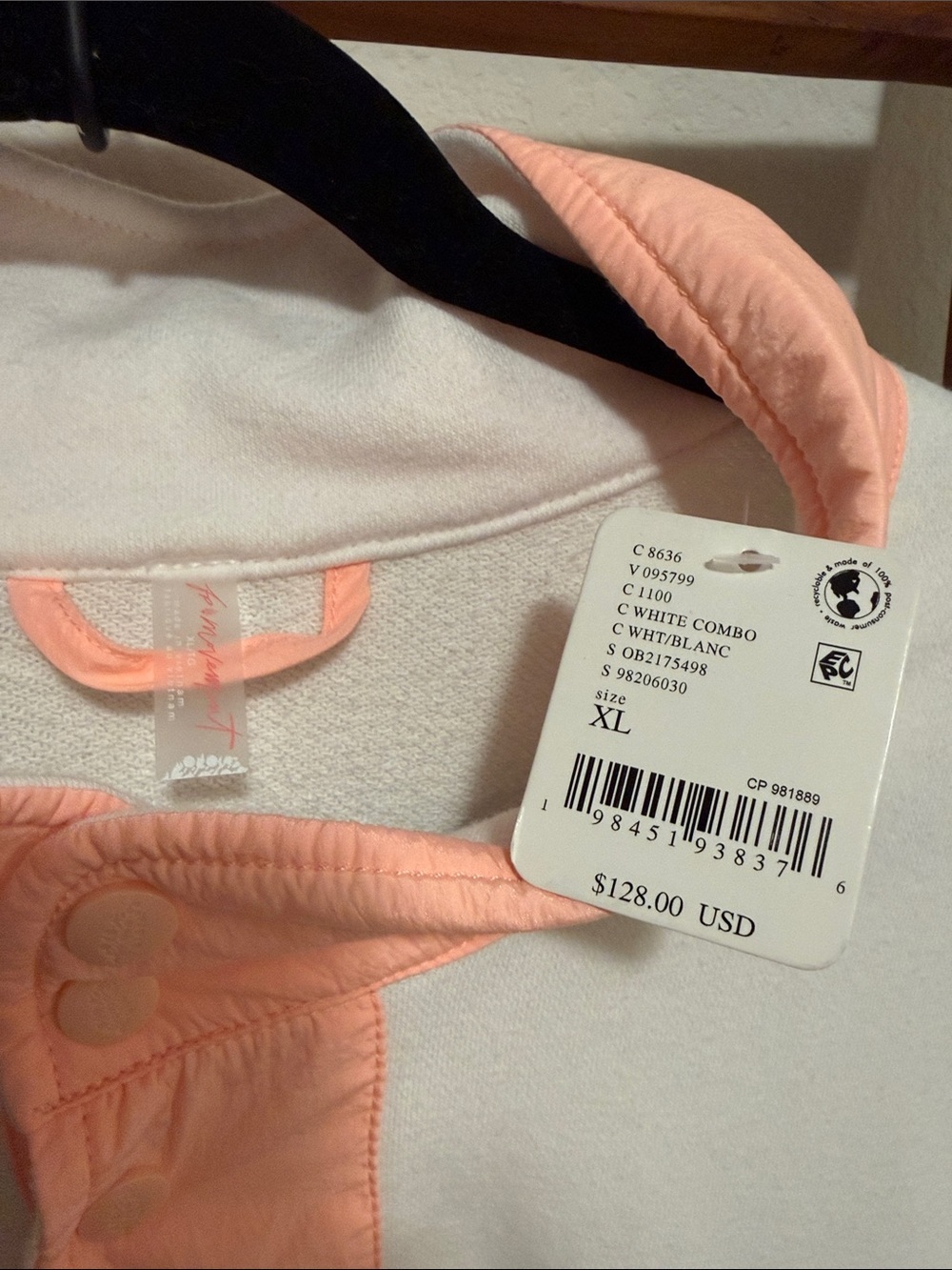 Free People Movement World Tour Pullover Sweatshirt in White/Peach Combo XL NWT - Picture 2 of 7
